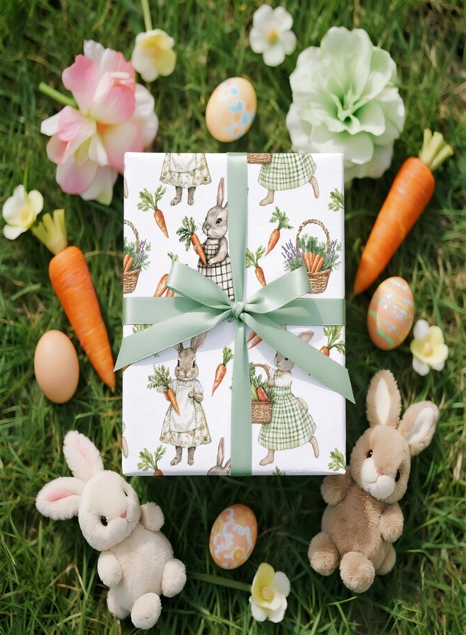 LeZakaa Easter Wrapping Paper Roll, Cute Bunny with Carrots & Baskets Design, Spring Gift Wrap for Baby Showers, Kids Birthday Party, Mini Roll 17 in x 16.4 Ft - Image 3